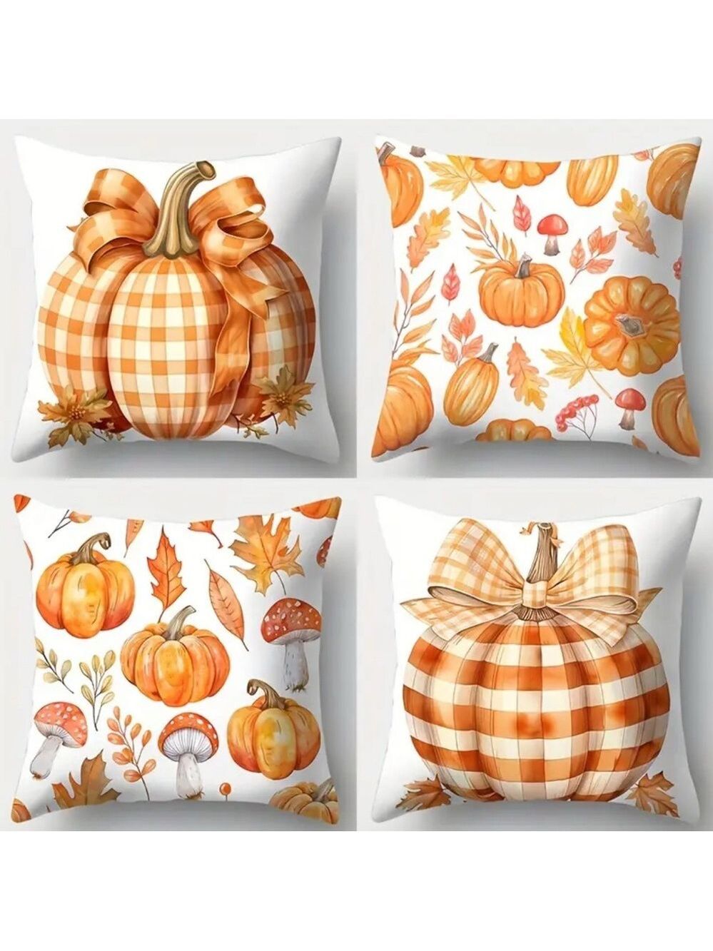 Pumpkin Throw Pillowcases Set Orange and White 18x18